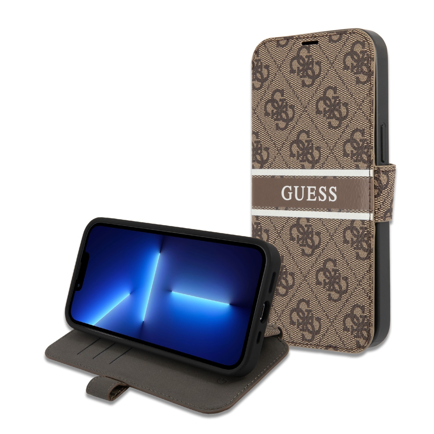 GUESS 4G Stripe Logo Bookcase iPhone 13 - Bruin 1
