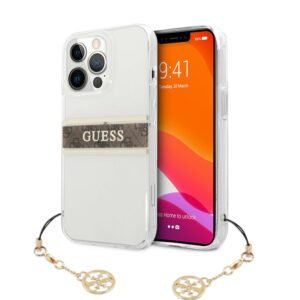 GUESS Charms Transparant Backcover iPhone 13 Pro Hoesje - Bruin 1