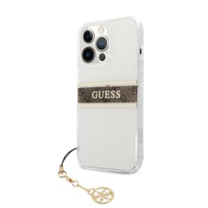 GUESS Charms Transparant Backcover iPhone 13 Pro Hoesje - Bruin 2