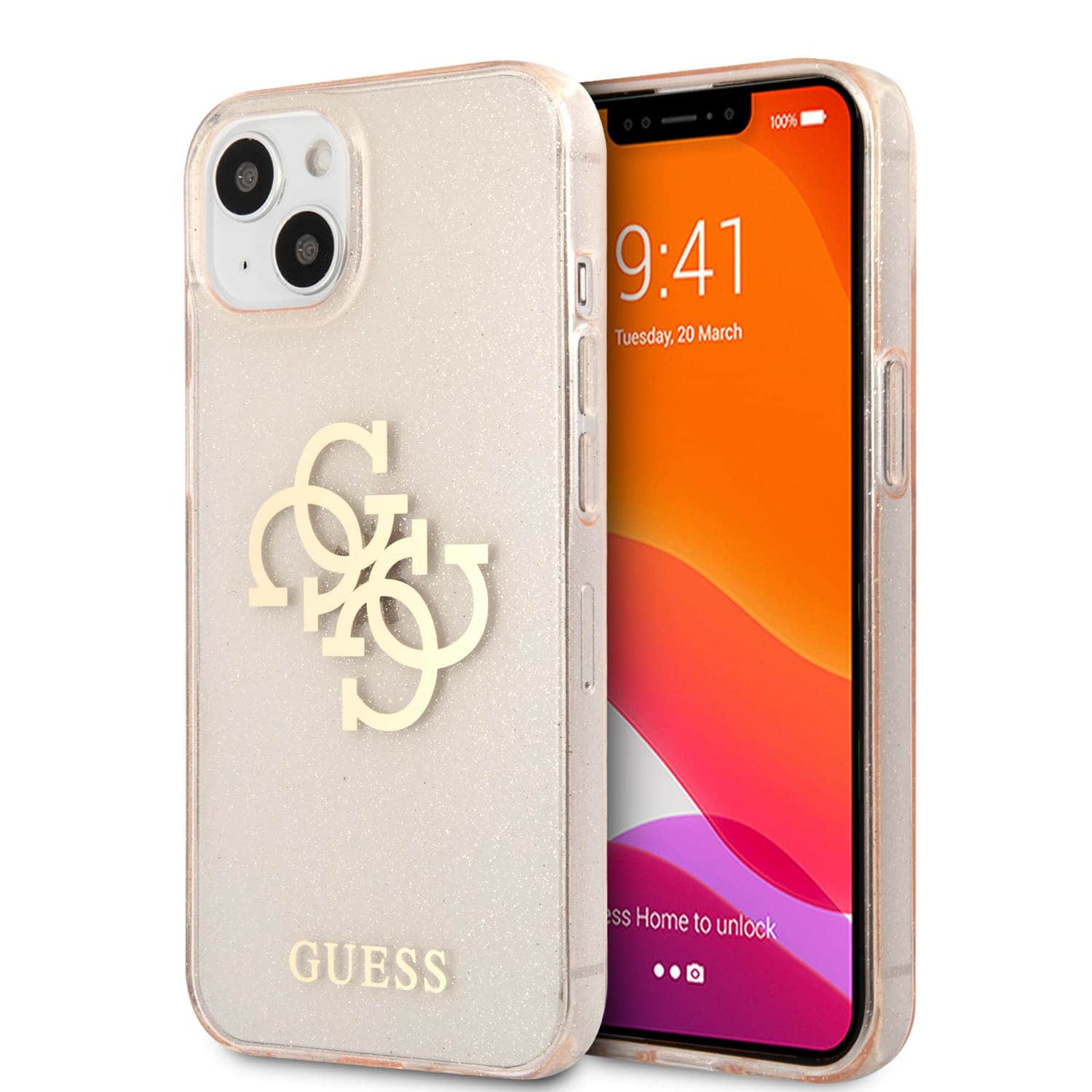 GUESS Glitters Backcover iPhone 13 Hoesje - Goud 1