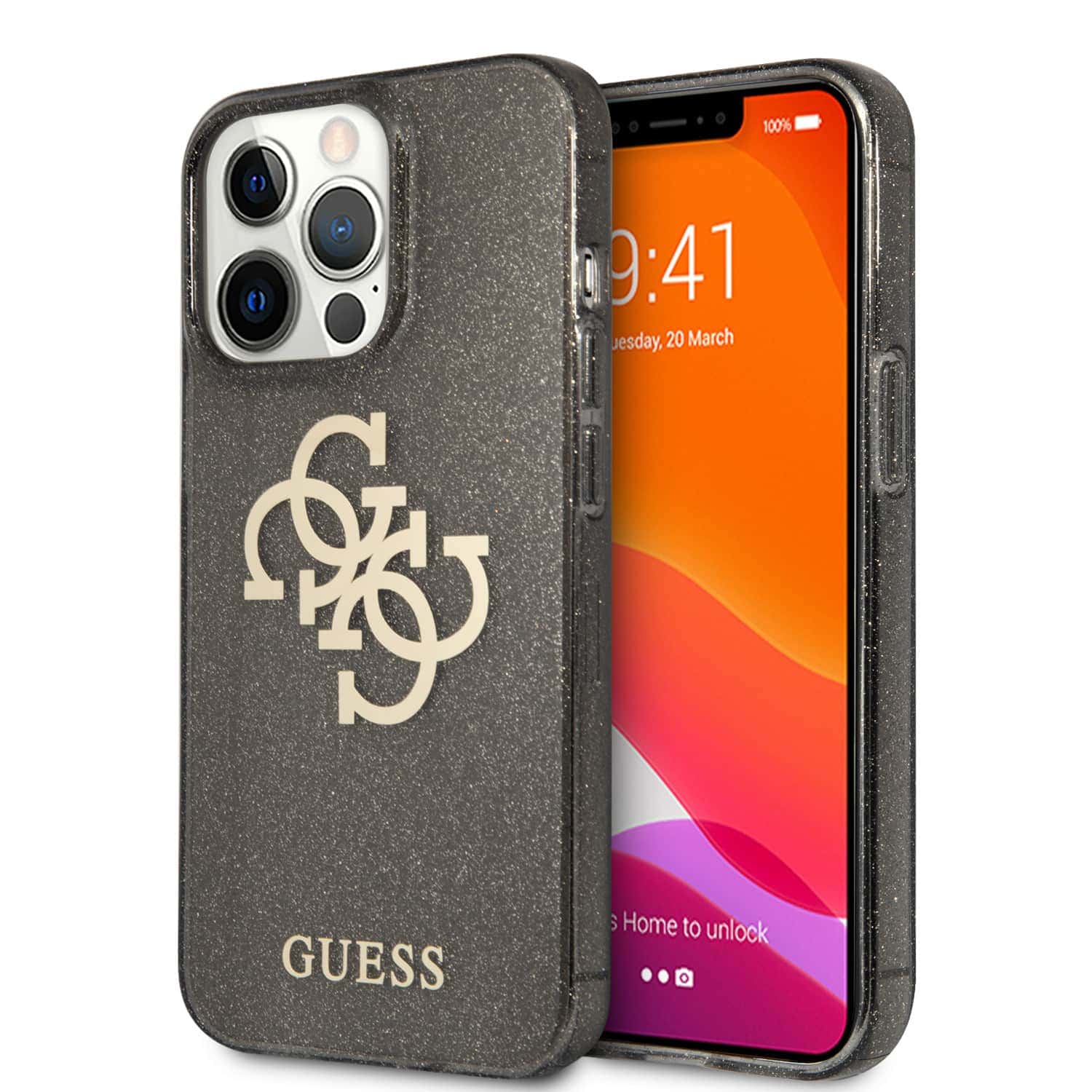 GUESS Glitters Backcover iPhone 13 Pro Hoesje - Zwart 1
