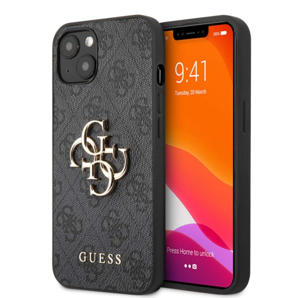 GUESS Golden Logo Backcover iPhone 13 Hoesje - Grijs 1