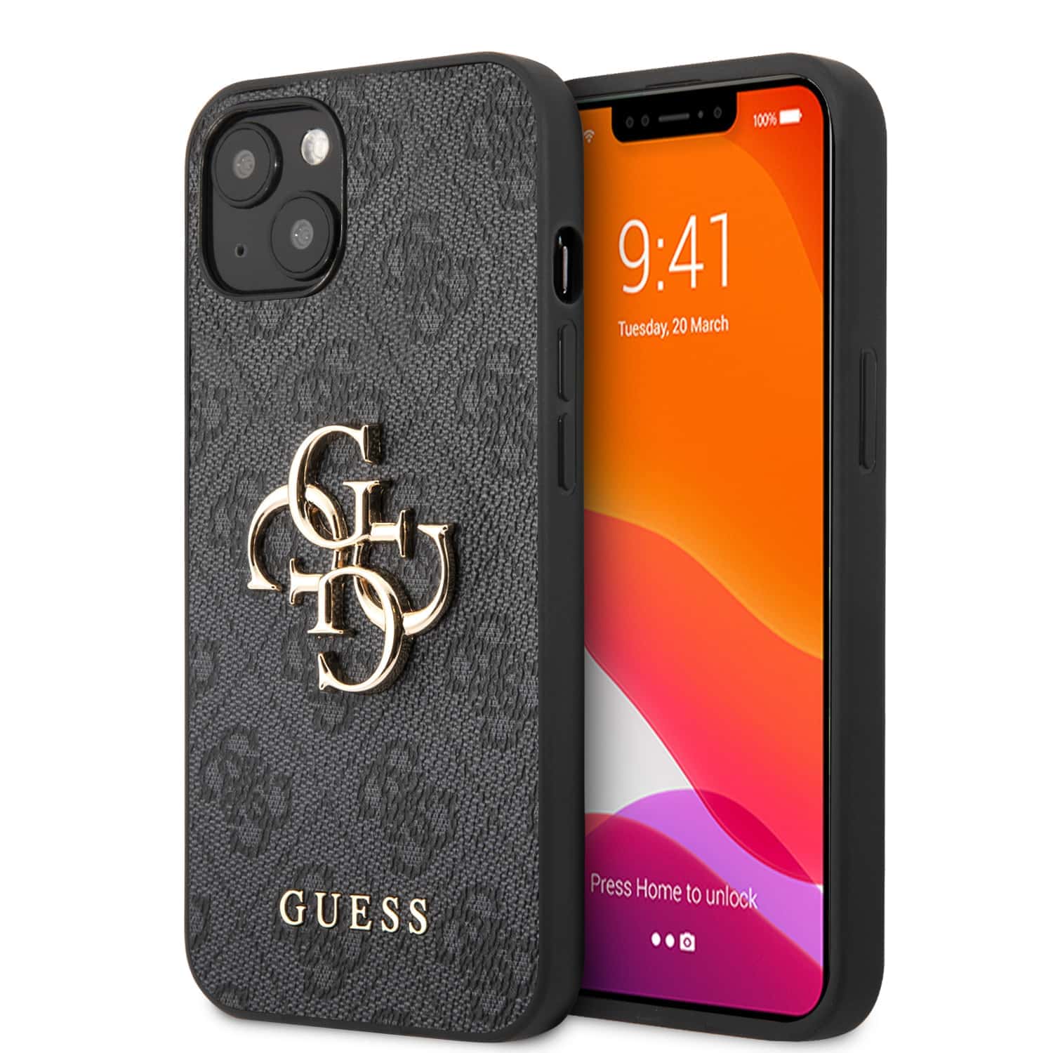 Guess Golden Logo Backcover iPhone 13 Hoesje - Grijs
