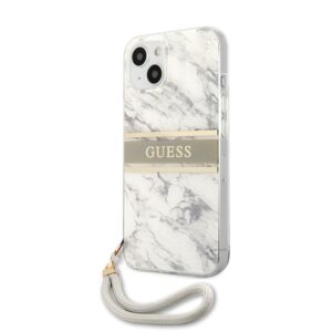 GUESS Marble Design Backcover iPhone 13 - Nylon Polsband - Grijs 2