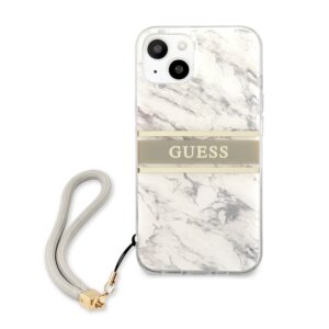 GUESS Marble Design Backcover iPhone 13 - Nylon Polsband - Grijs 3