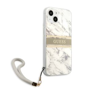 GUESS Marble Design Backcover iPhone 13 - Nylon Polsband - Grijs 4