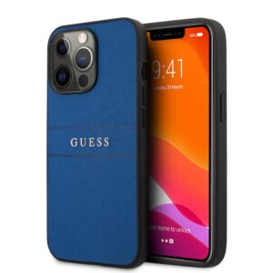 Guess Saffiano PU Leather Backcover iPhone 13 Pro Hoesje – Blauw