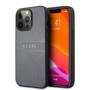 Guess Saffiano PU Leather Backcover iPhone 13 Pro Hoesje – Grijs