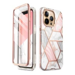 Cosmo 360 Backcover Hoesje met Screen Protector iPhone 13 Pro Max - Marble Wit