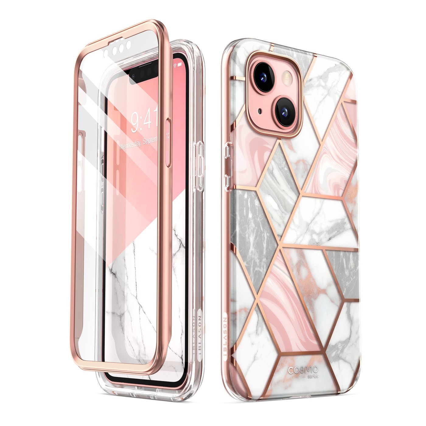Cosmo 360 Telefoonhoesje met Schermbescherming iPhone 13 - Marble Wit