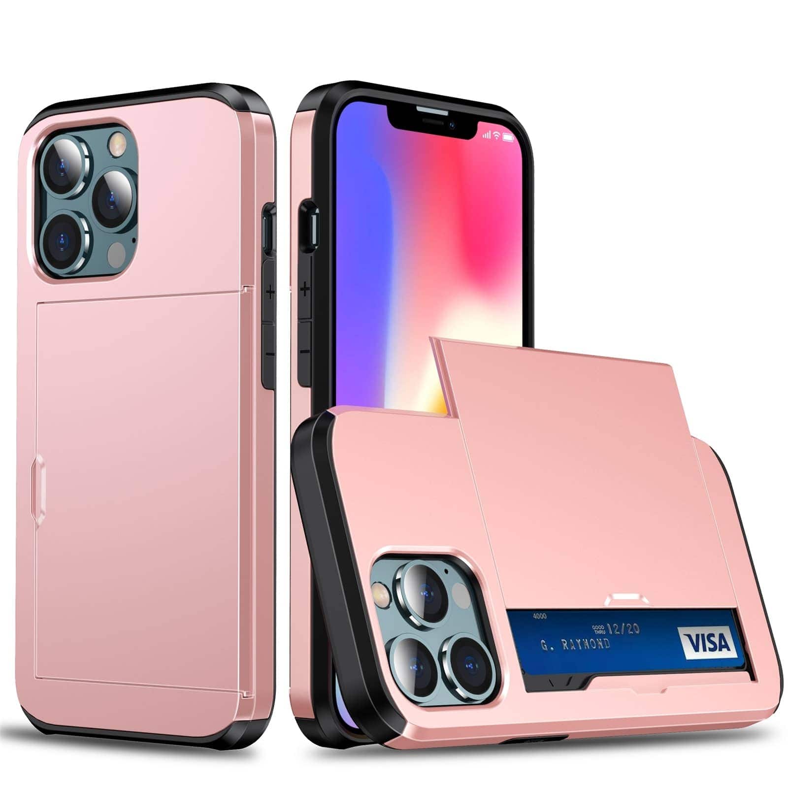 Anti-Shock Kaarthouder Hoesje iPhone 13 Pro Max - Rosegoud