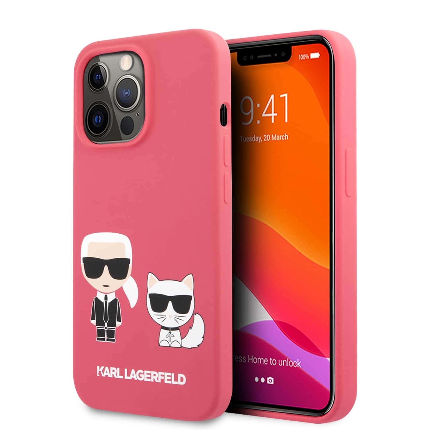 Karl Lagerfeld Silicone Karl & Choupette iPhone 13 Pro Hoesje - Roze