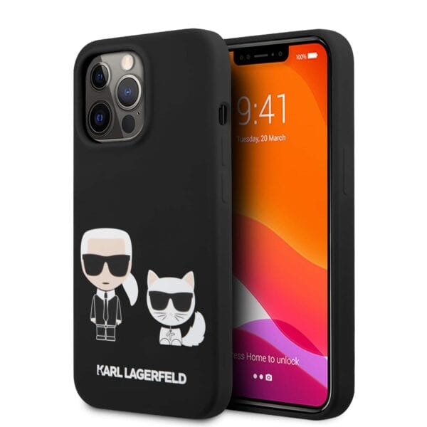 KARL LAGERFELD Silicone KARL & Choupette iPhone 13 Pro Hoesje - Zwart 1