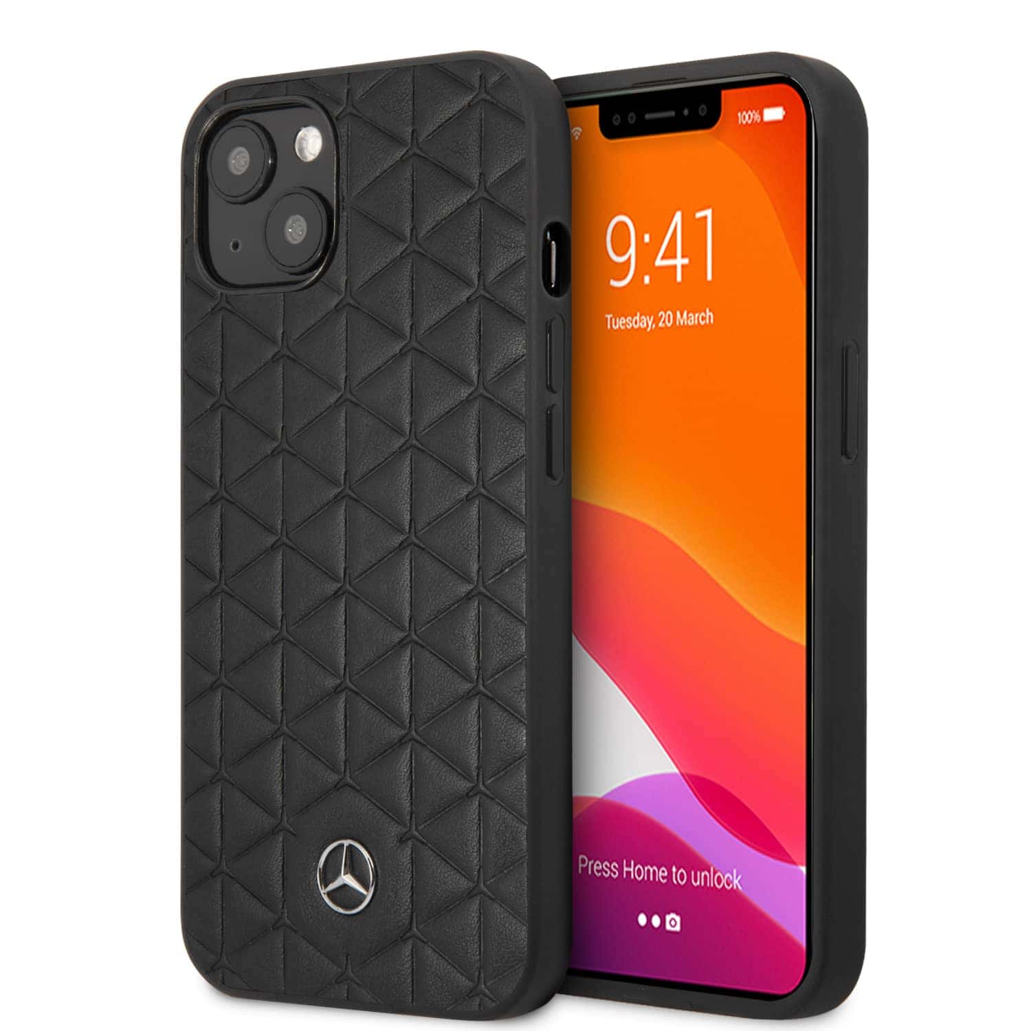 Mercedes Genuine Leather Quilted Mini Stars iPhone 13 Hoesje