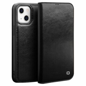 Qialino Lederen Bookcase Hoesje iPhone 13 – Zwart