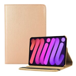 iPad Mini 6 Hoes – Mini 6 Cover – Mini 6 Case – Bookcase – Hoesje – 8.3 Inch – Met Standaard – 360 Draaibaar – Roterend – Goud