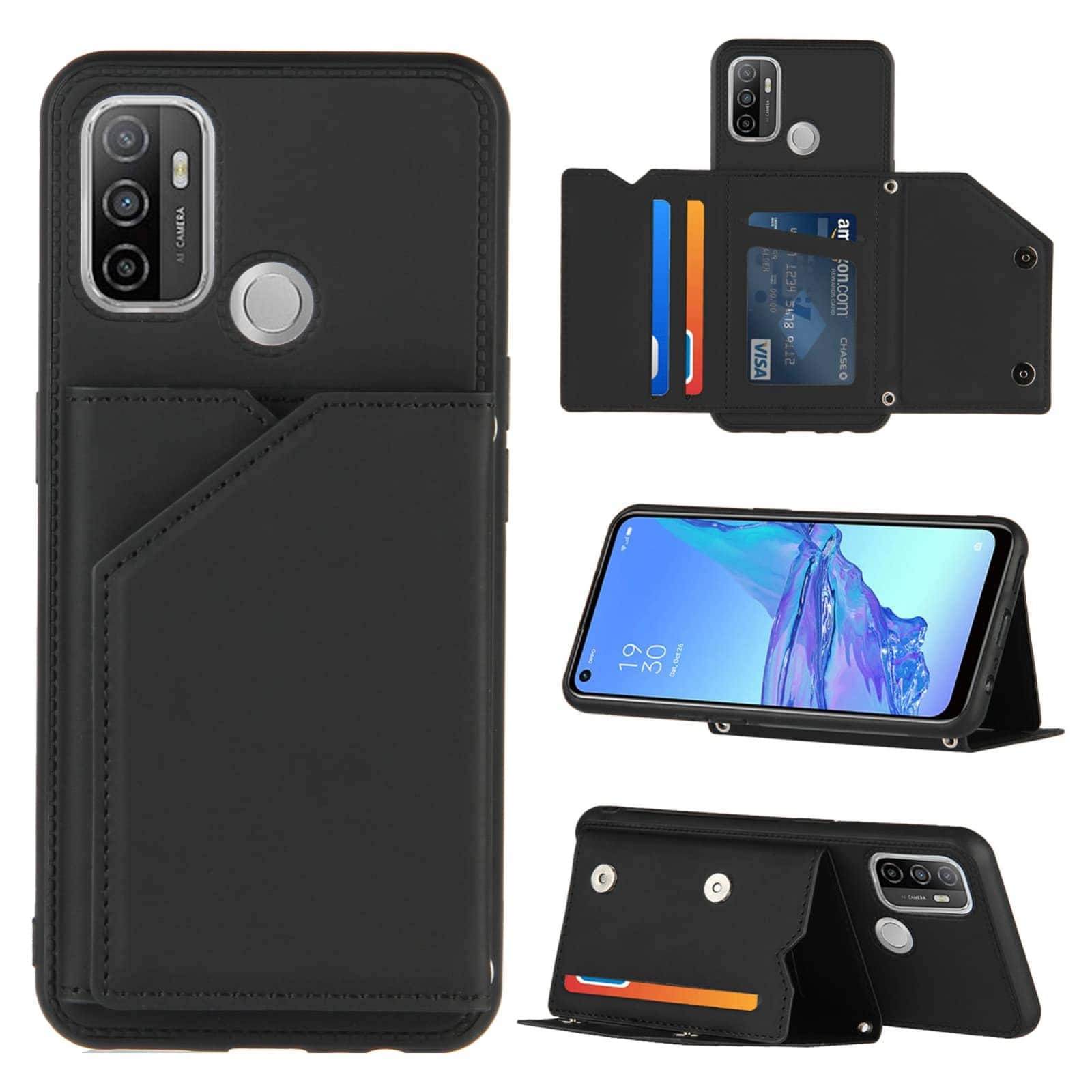 Backcover Wallet Hoesje OPPO A53s - A53 - Zwart