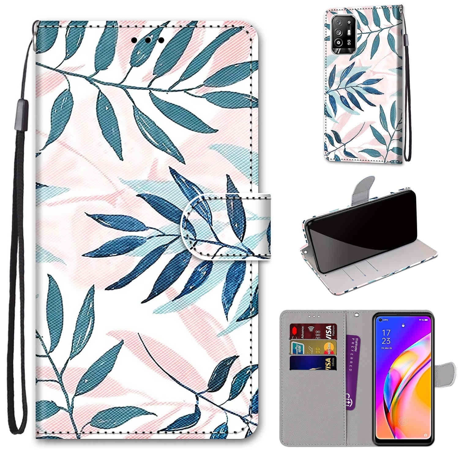 Bookcase Hoesje OPPO A94 5G - Bladeren 1