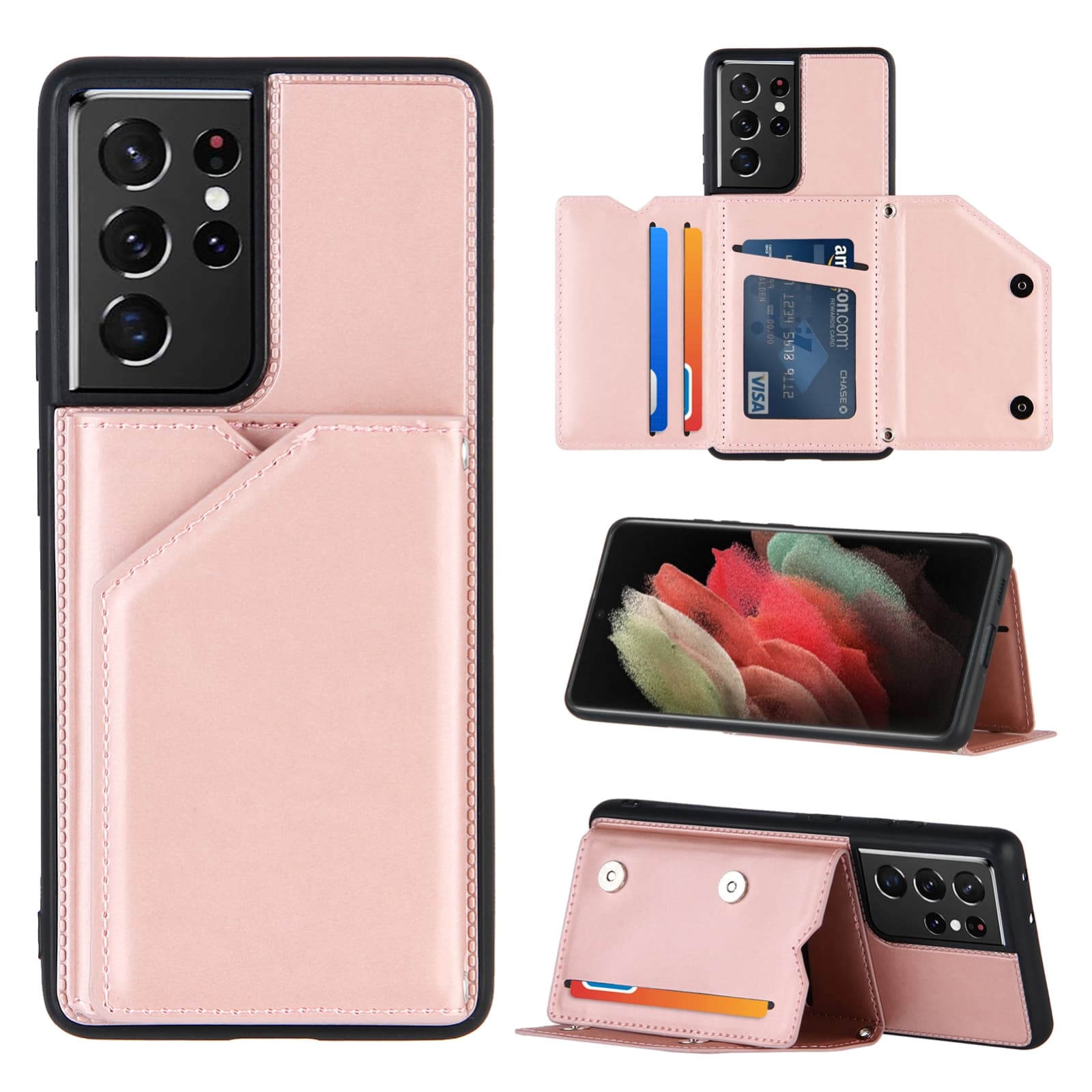 Backcover Wallet Hoesje Samsung Galaxy S21 Ultra - Rosegoud