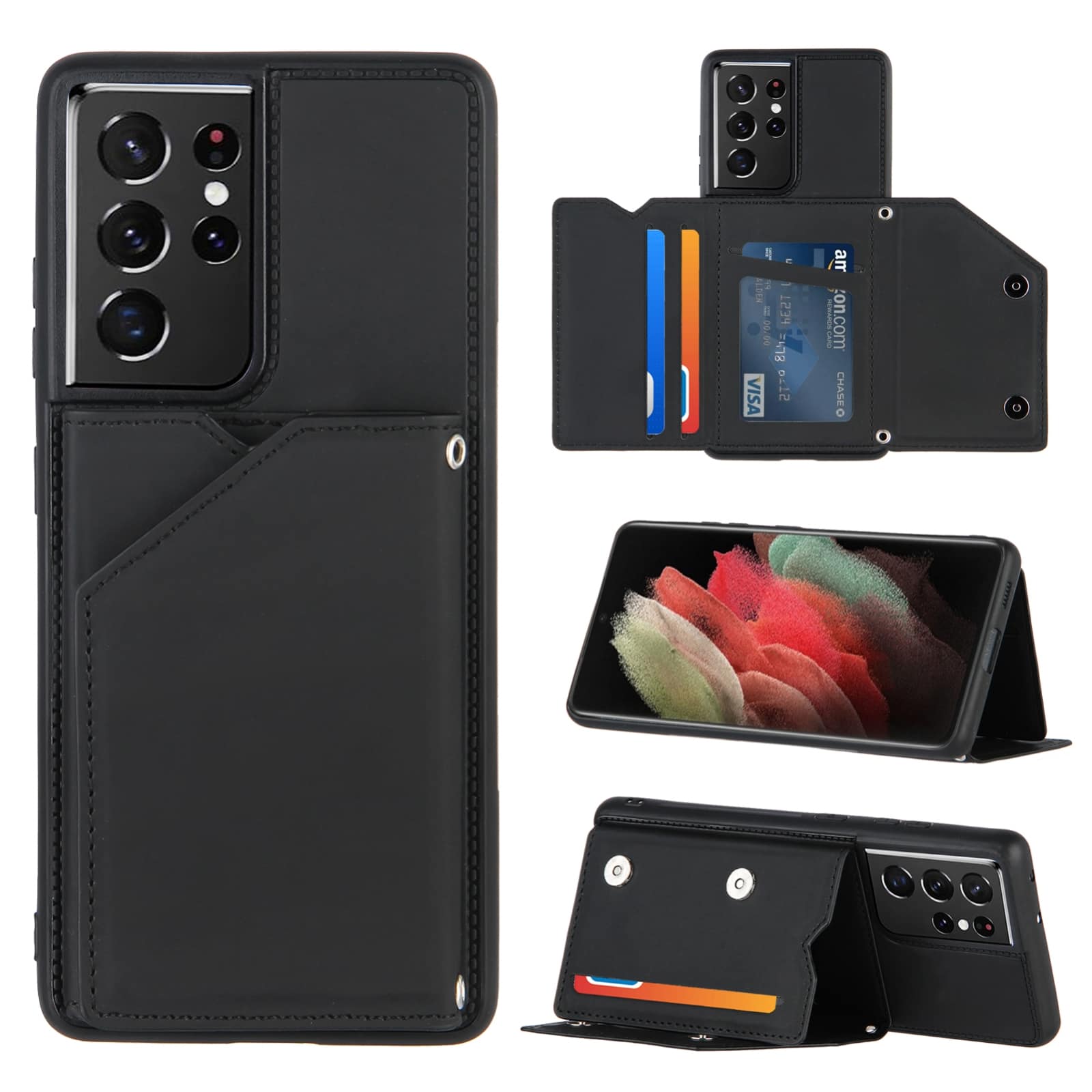 Backcover Wallet Hoesje Samsung Galaxy S21 Ultra - Zwart