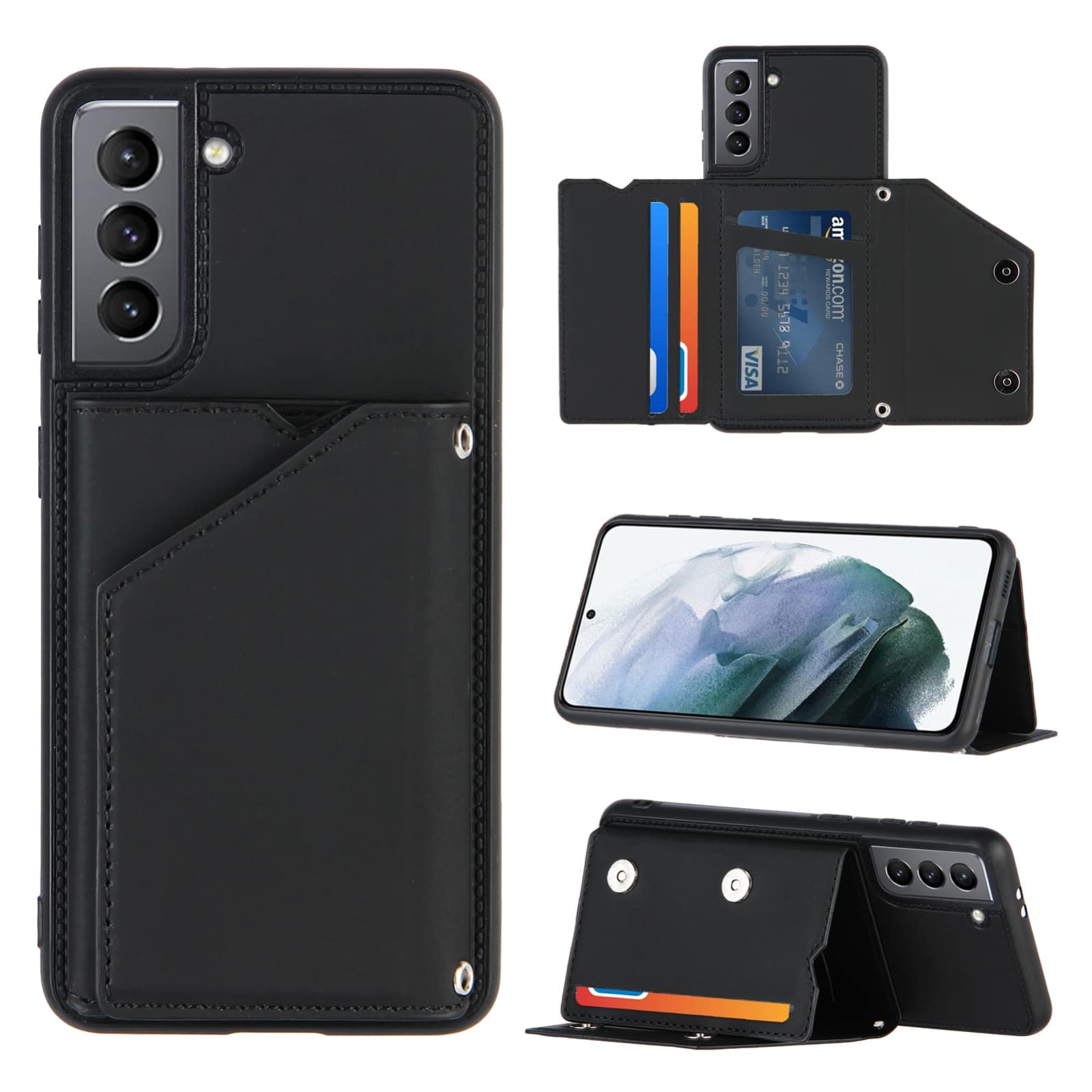 Backcover Wallet Hoesje Samsung Galaxy S21 - Zwart