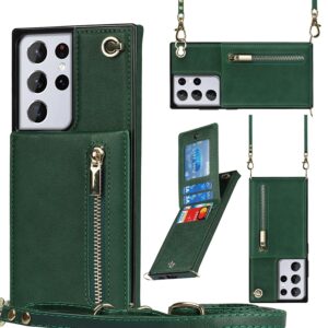 Fashion Wallet Hoesje met Koord Samsung S21 Ultra – Groen