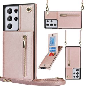 Fashion Wallet Hoesje met Koord Samsung Galaxy S21 Ultra – Rosegoud