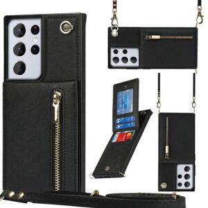 Fashion Wallet Hoesje met Koord Samsung Galaxy S21 Ultra – Zwart