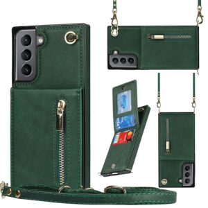 Fashion Portemonnee hoesje met koord Samsung S21 FE – Groen