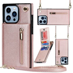 Solidenz Fashion Wallet hoesje met koord iPhone 14 Pro Max - Roségoud
