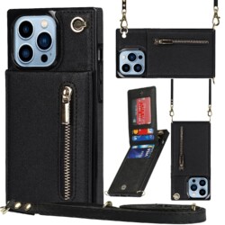 Solidenz Fashion Wallet hoesje met koord iPhone 14 Pro Max - Zwart