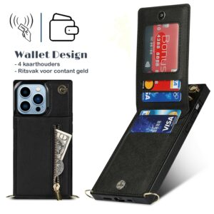 FONU Fashion Portemonnee Hoesje Met Koord iPhone 13 Pro - Zwart 4