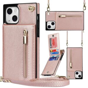 Solidenz Fashion Wallet hoesje met koord iPhone 14 Plus – Roségoud