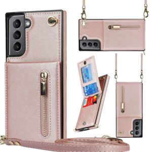 Solidenz Fashion Wallet Hoesje met Koord Samsung S21 – Rosegoud