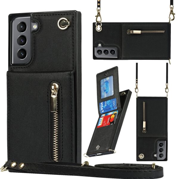 FONU Fashion Wallet Hoesje Met Koord Samsung Galaxy S21 - Zwart 1