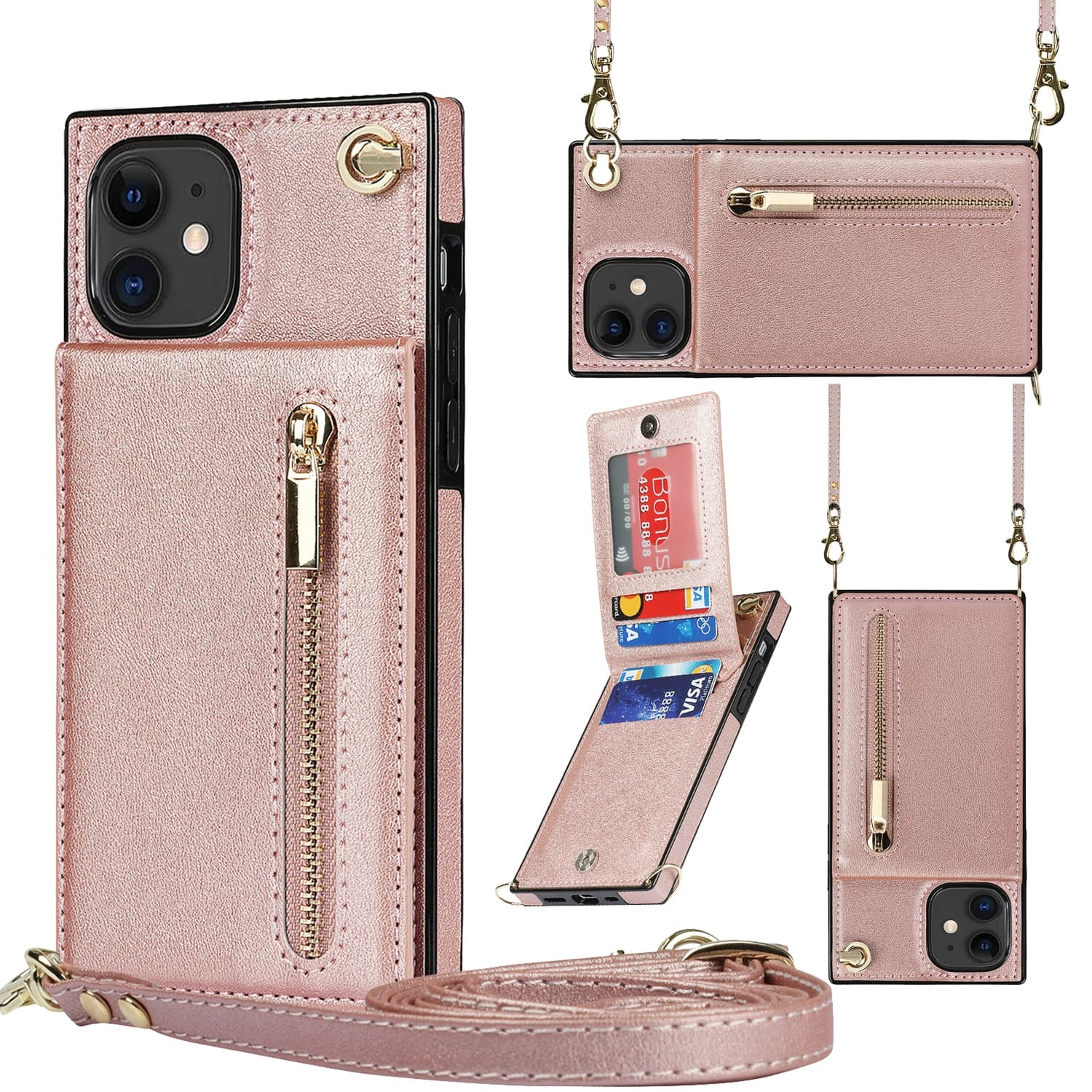 FONU Fashion Wallet Hoesje Met Koord iPhone - Roségoud 1