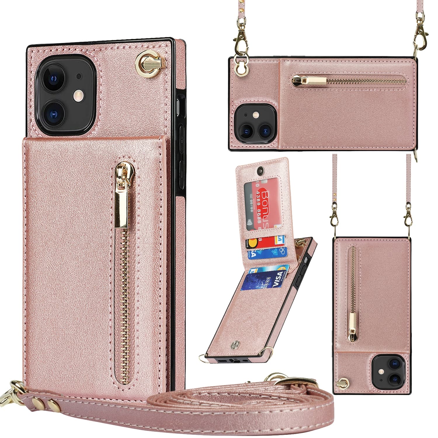 Gevangene rots huurling Fashion Wallet Hoesje met Koord iPhone 11 - Rosegoud