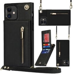 Solidenz Fashion Wallet Hoesje met Koord iPhone 12 Pro - 12 - Zwart