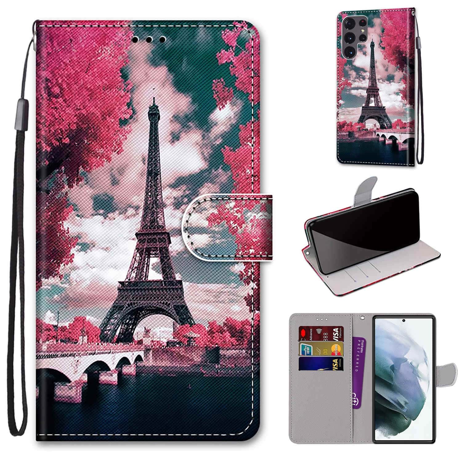 Boekmodel Hoesje Samsung Galaxy S22 Ultra - Eiffel Toren 1