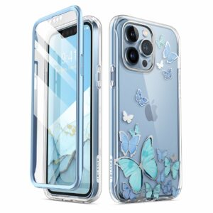 COSMO 360° Backcover Hoesje Met Screen Protector iPhone 13 Pro Max - Blauwe Vlinders 1