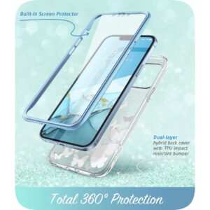 COSMO 360° Backcover Hoesje Met Screen Protector iPhone 13 Pro Max - Blauwe Vlinders 2