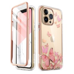 Cosmo 360 Backcover Hoesje met Screen Protector iPhone 13 Pro Max - Roze Vlinders