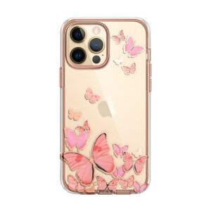 COSMO 360° Backcover Hoesje Met Screen Protector iPhone 13 Pro - Roze Vlinders 8