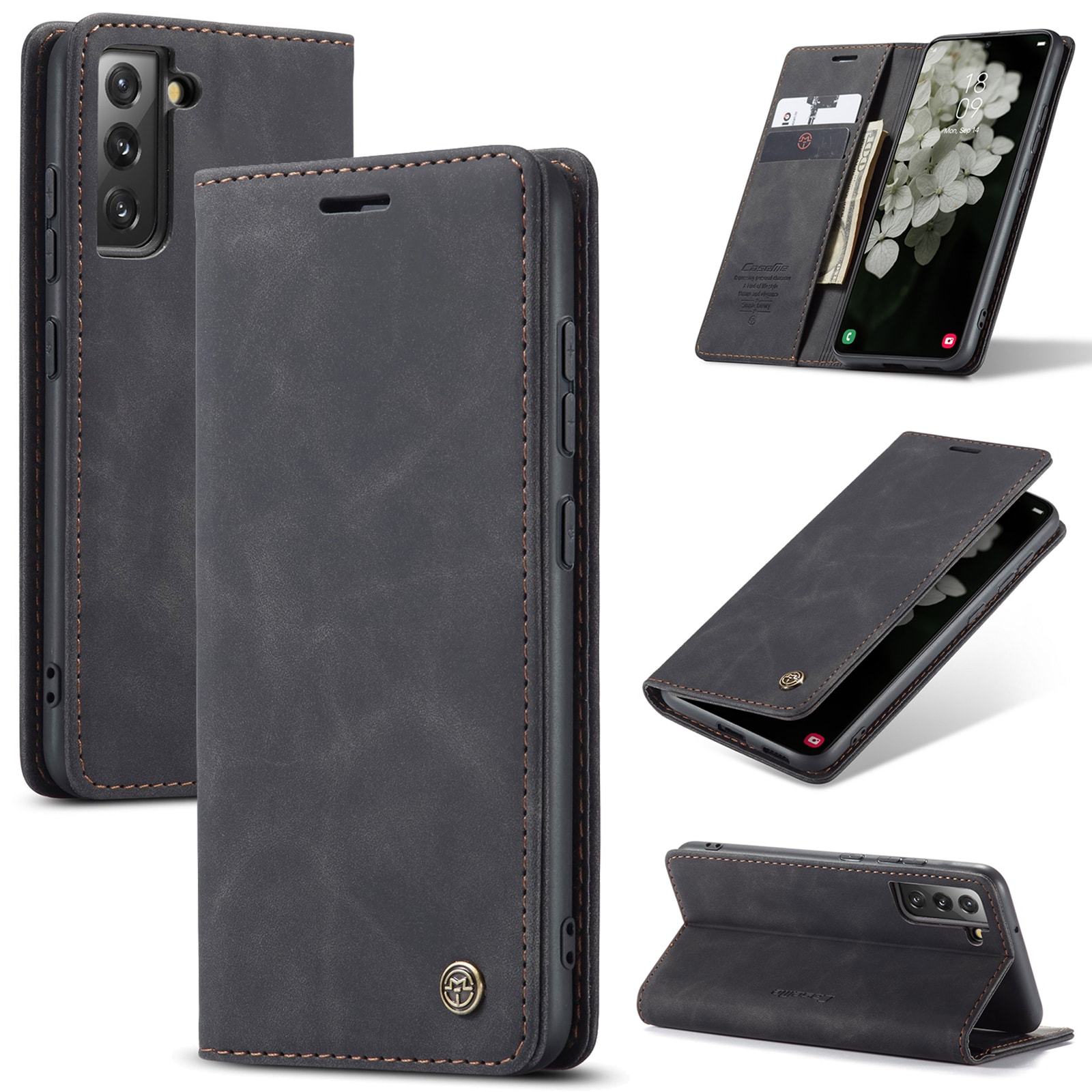 Caseme Retro Samsung Galaxy S22 Boekmodel hoesje - Zwart 1