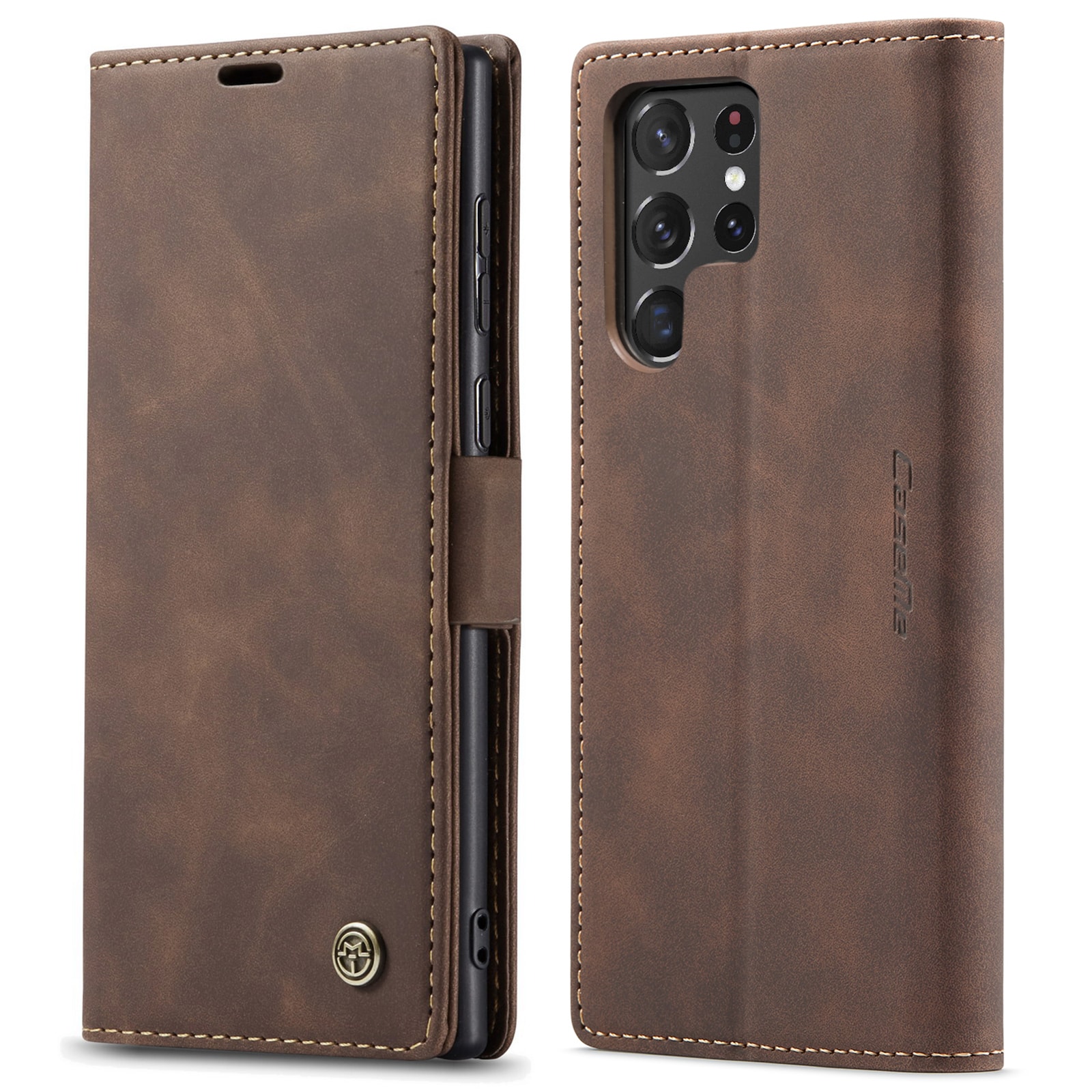 Caseme Retro Samsung S22 Ultra Boekmodel hoesje - Koffie 1