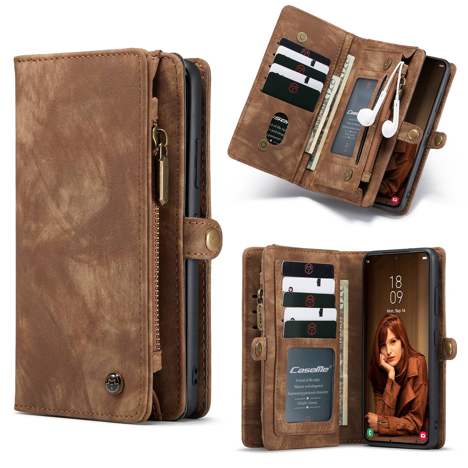 Caseme Vintage Samsung S22 Plus Portemonnee hoesje - Bruin