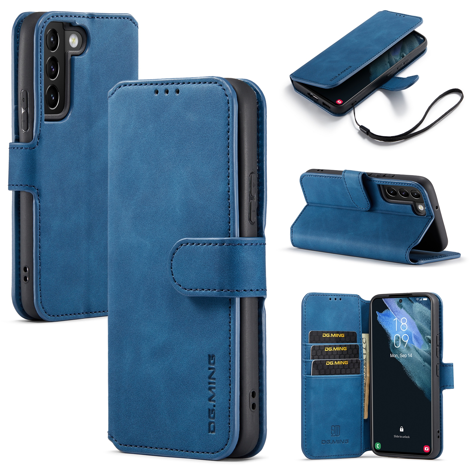 Dg.ming Retro bookcase hoesje Samsung Galaxy S22 - Blauw