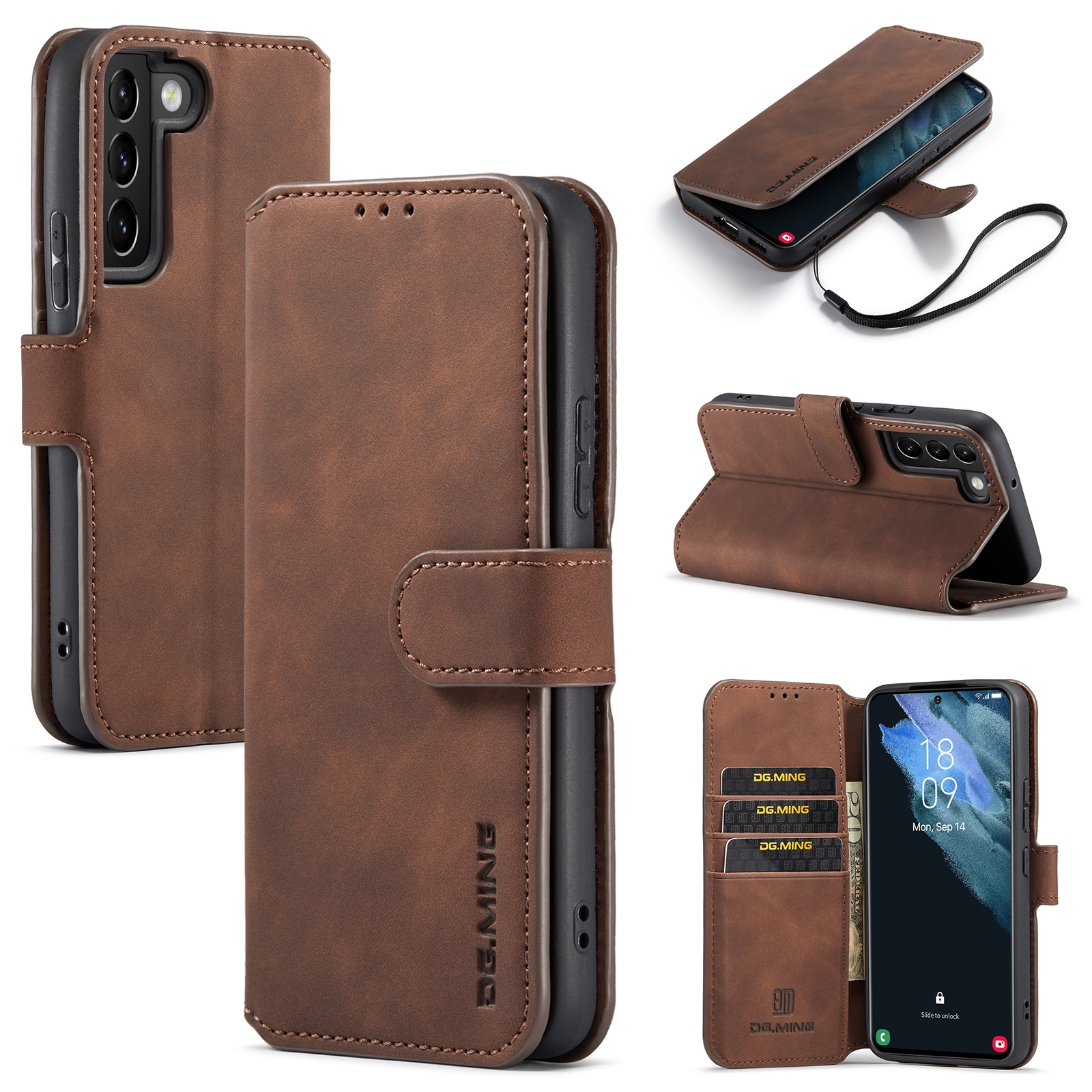 Dg.ming Retro bookcase hoesje Samsung Galaxy S22 - Koffie