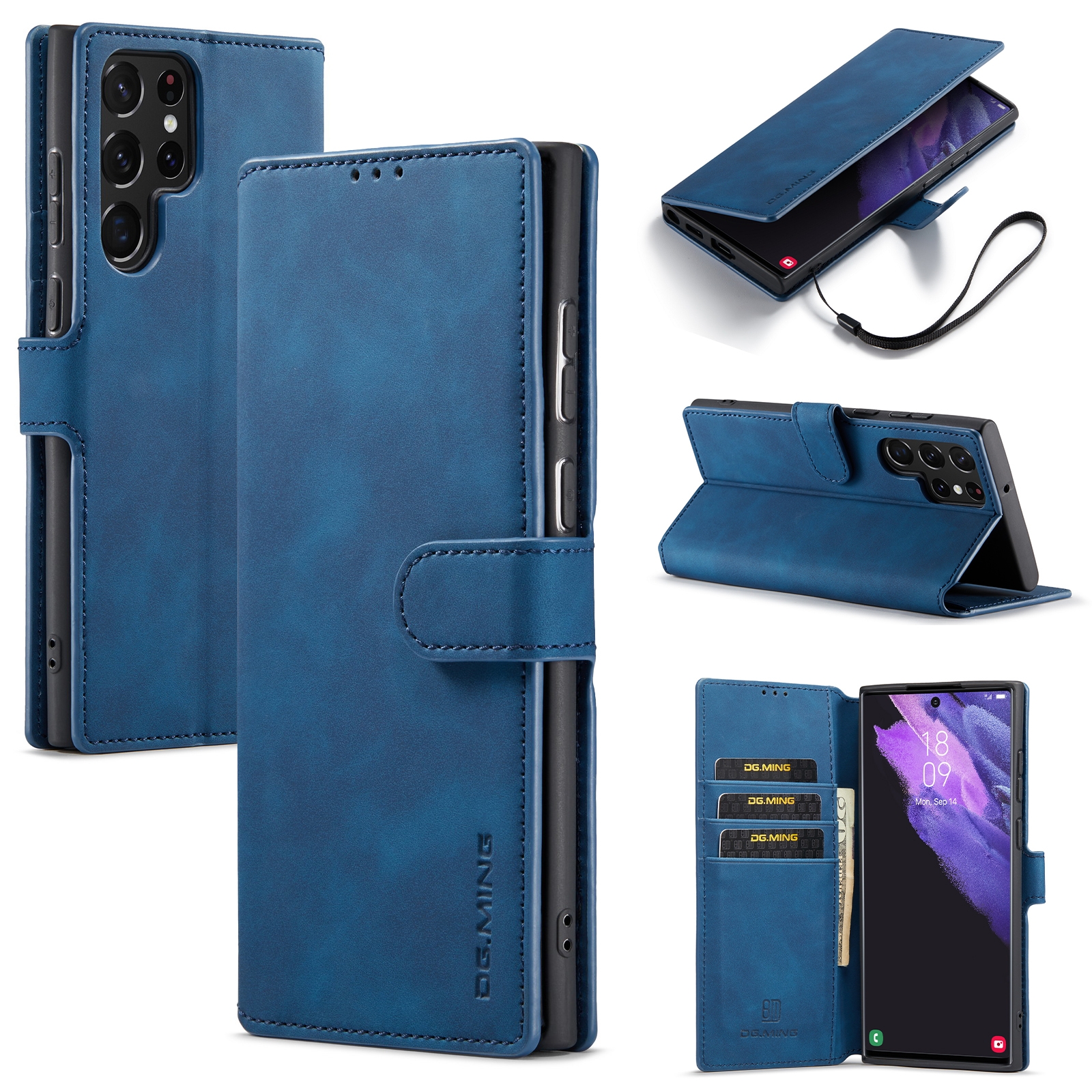 Dg.ming Retro bookcase hoesje Samsung S22 Ultra - Blauw