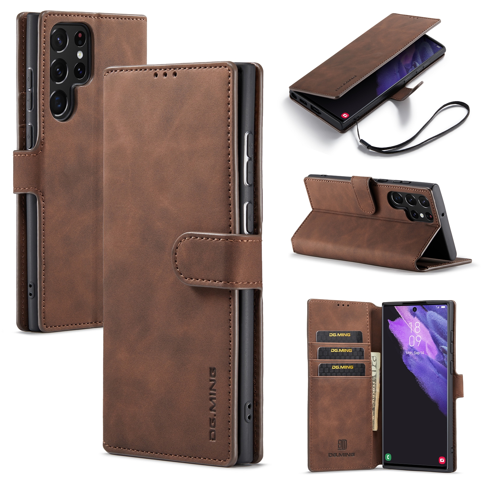 Dg.ming Retro bookcase hoesje Samsung S22 Ultra - Koffie